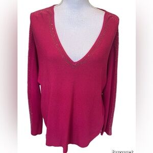 Liv Milano Women’s Dark Pink Long Sleeve Sweater With Studded Arms Size XL